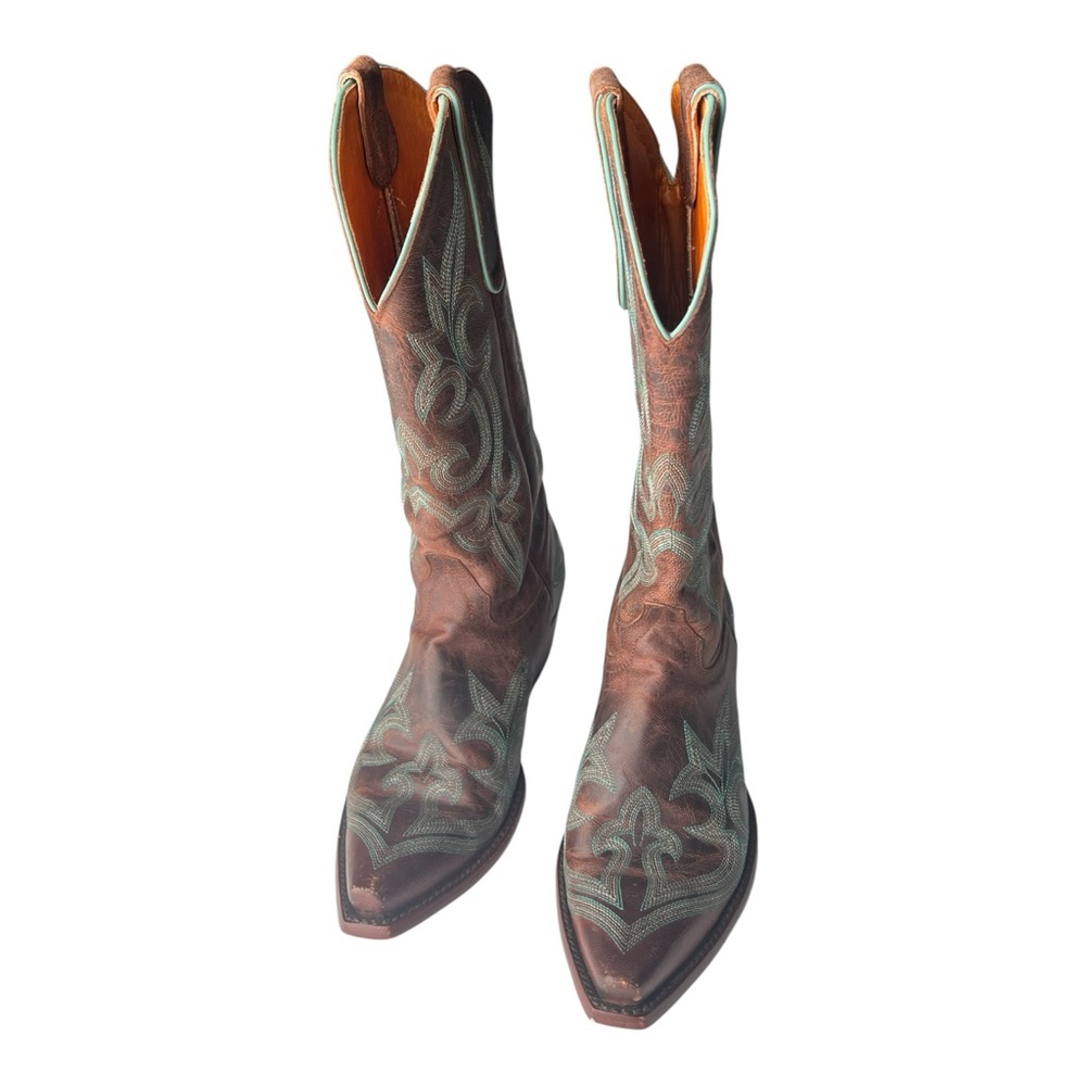 Old Gringo Brown‎ Turquoise Embroidered Cowboy Boots Size 7